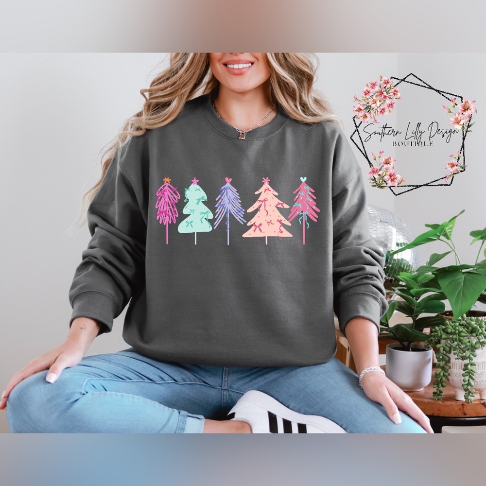 Preppy Christmas Trees Gildan Sweatshirt